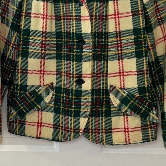 Vintage Woman's Bobbie Brook's Plaid Wool Plaid Made In USA Blazer Sz 13 - Picture 2 of 10